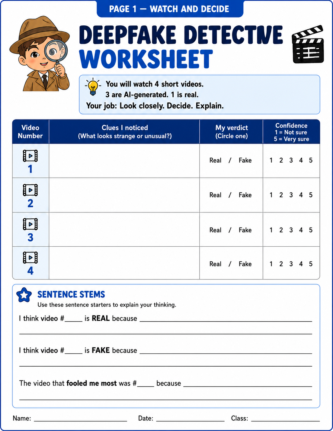Preview of Student Worksheet — "Deepfake Detective"