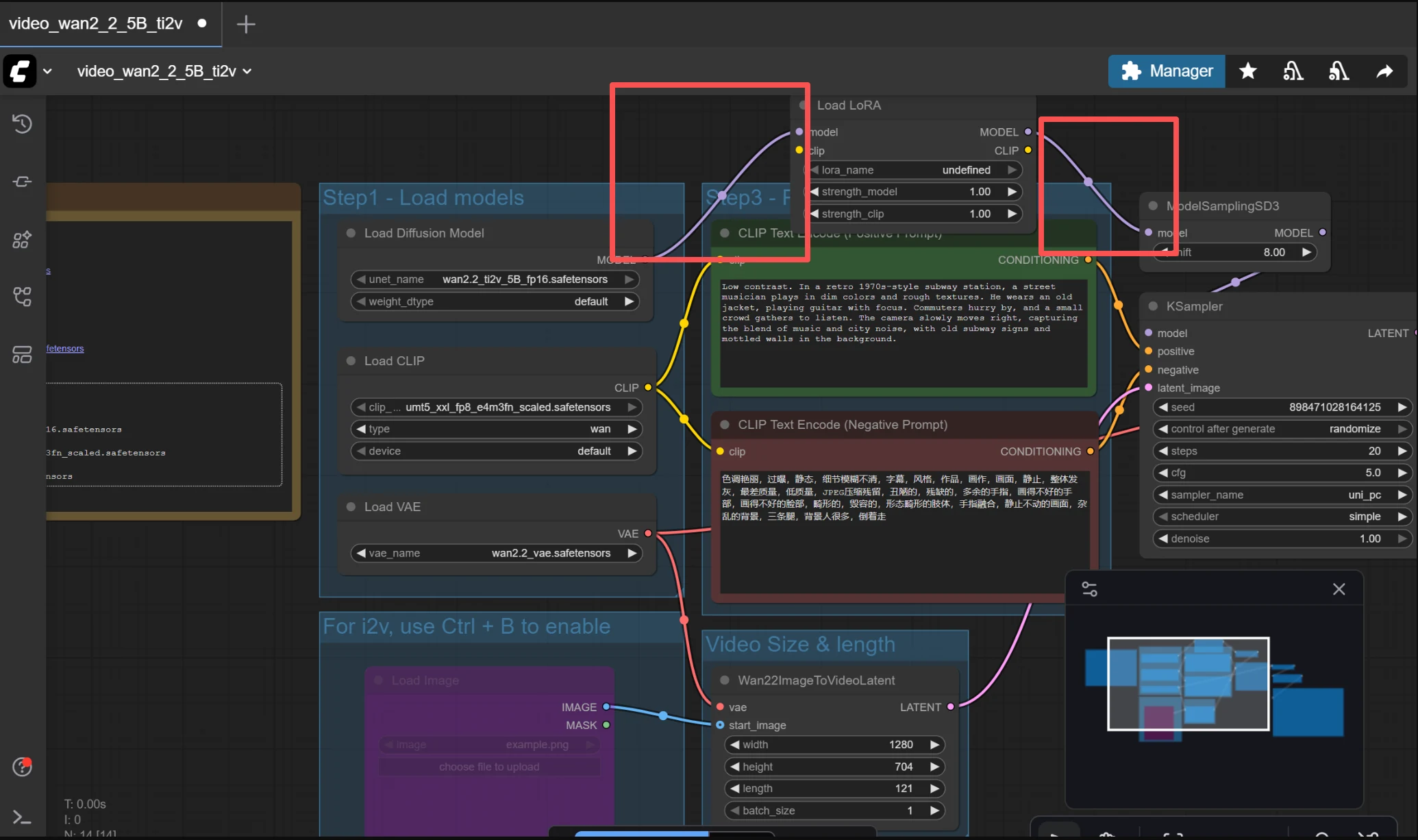 Image: LoRA workflow connection — Load Checkpoint → Load LoRA → KSampler chain