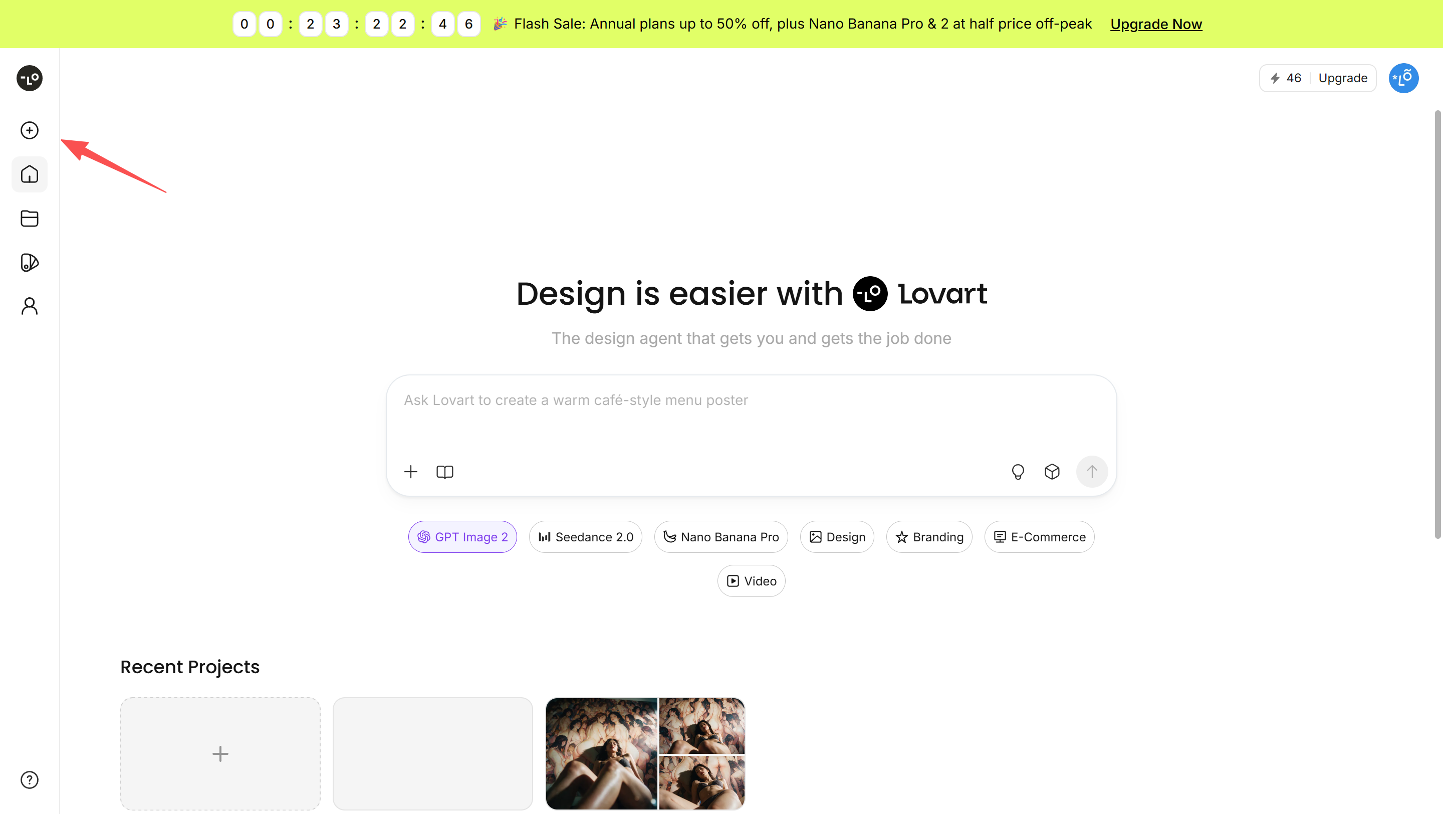 Create a new project in Lovart