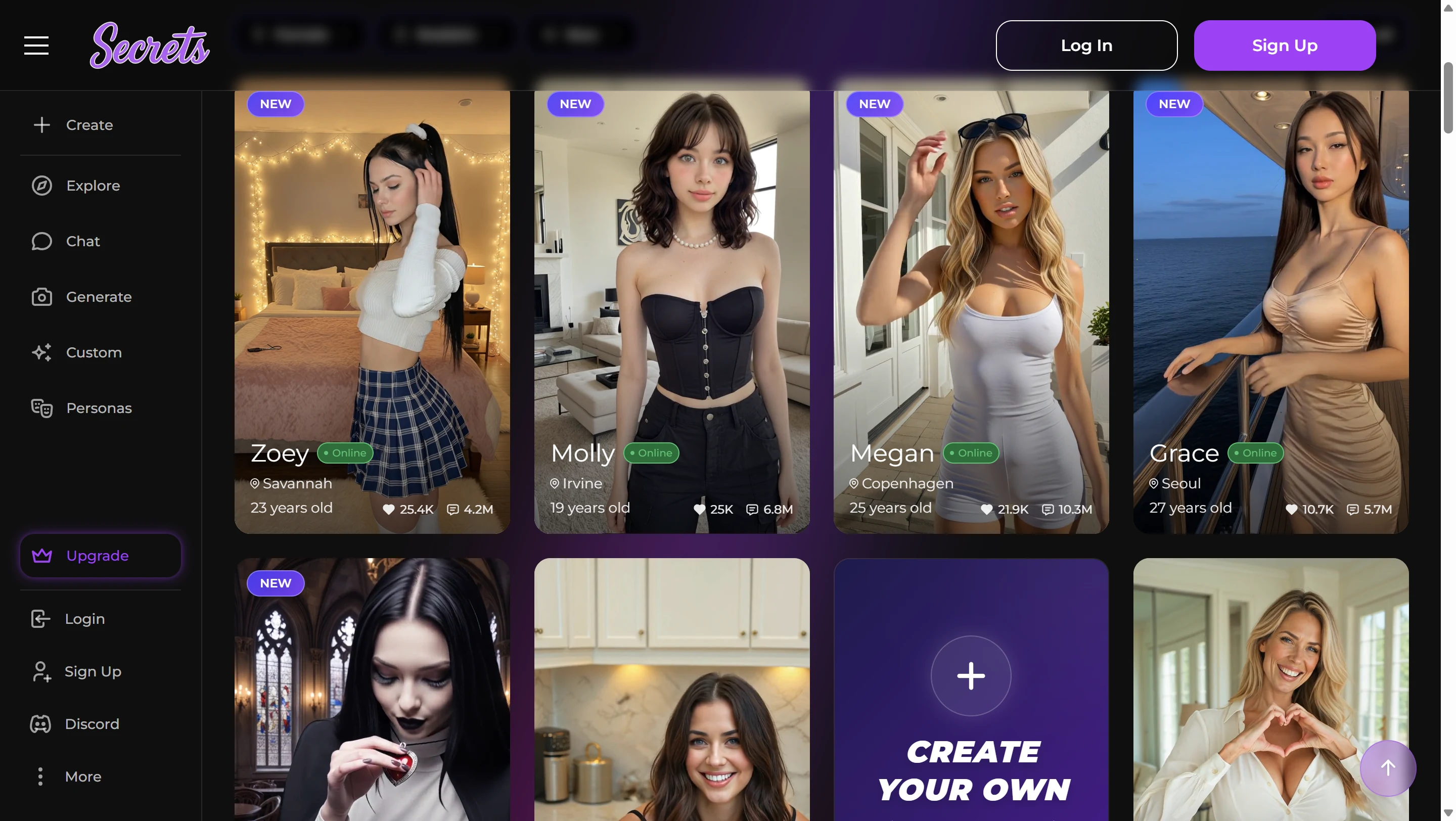 Image: Secrets — persona explore grid in the web app